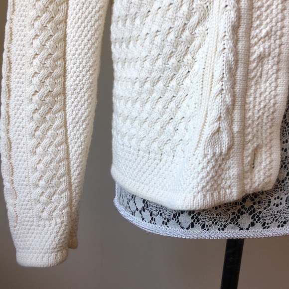 LL Bean cotton button up sweater cable and mixed stitch knit - Picture 4 of 9